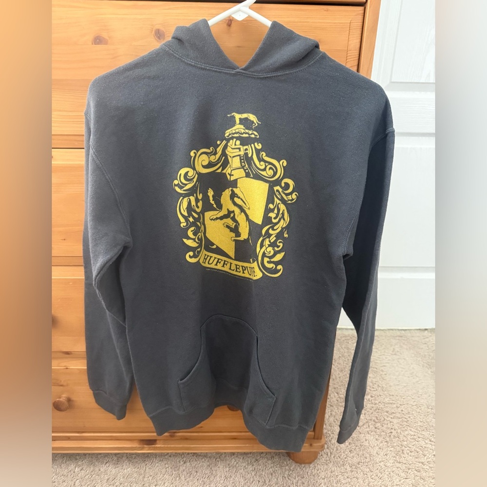 Jerzees Gray Hoodie with Hufflepuff Gold Crest